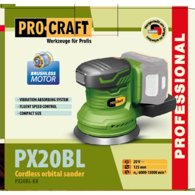 Аккумуляторная эксцентриковая шлифмашина Procraft PX20BL (без акб и зп)