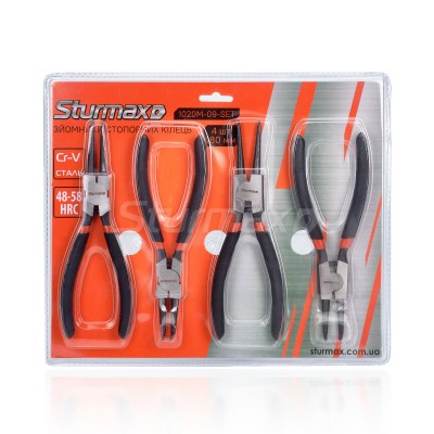 Sturmax 1020M-09-SET Набор щипцов 180 мм 4шт для стопорных колец
